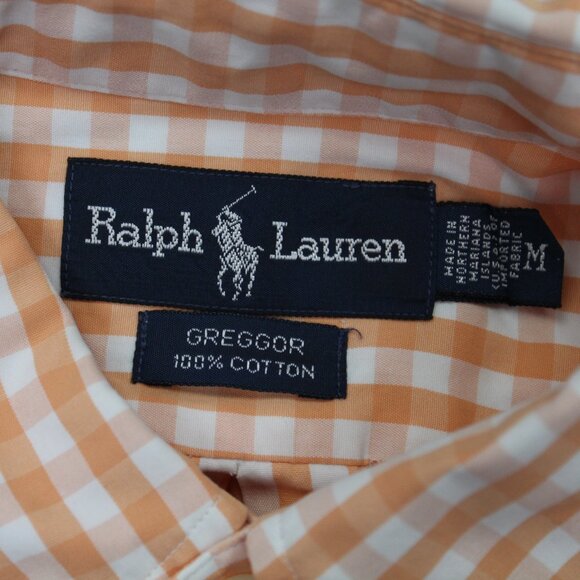 Ralph Lauren Greggor Shirt Mens Medium Orange/White Gingham Cotton S/S Button - Picture 7 of 10